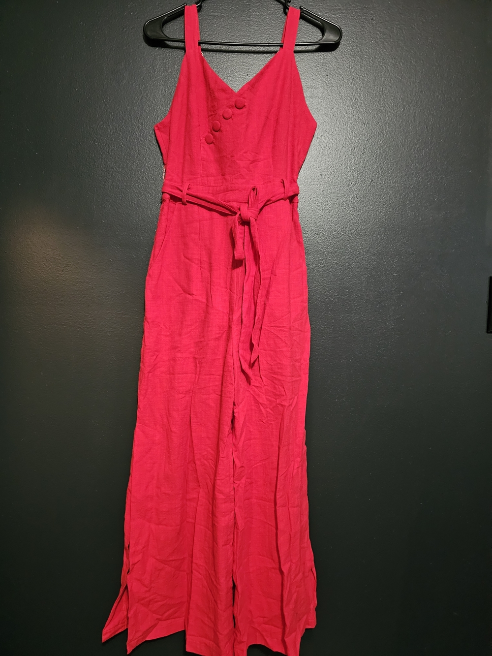 Altar'd State Hot Pink Sleeveless V-Neck Jumpsuit with Tie Waist